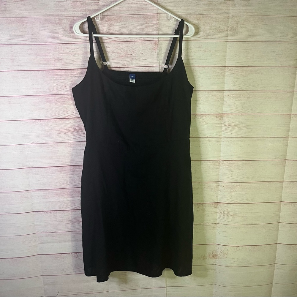 Old Navy Black Smock Bag Linen Rayon Pocket Spaghetti Strap‎ Dress Size XL